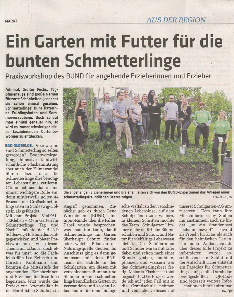 Ein Garten mit Futter für die bunten Schmetterlinge Berufliche Schule des Kreises Stormarn in Bad Oldesloe Ein Garten mit Futter für die bunten Schmetterlinge